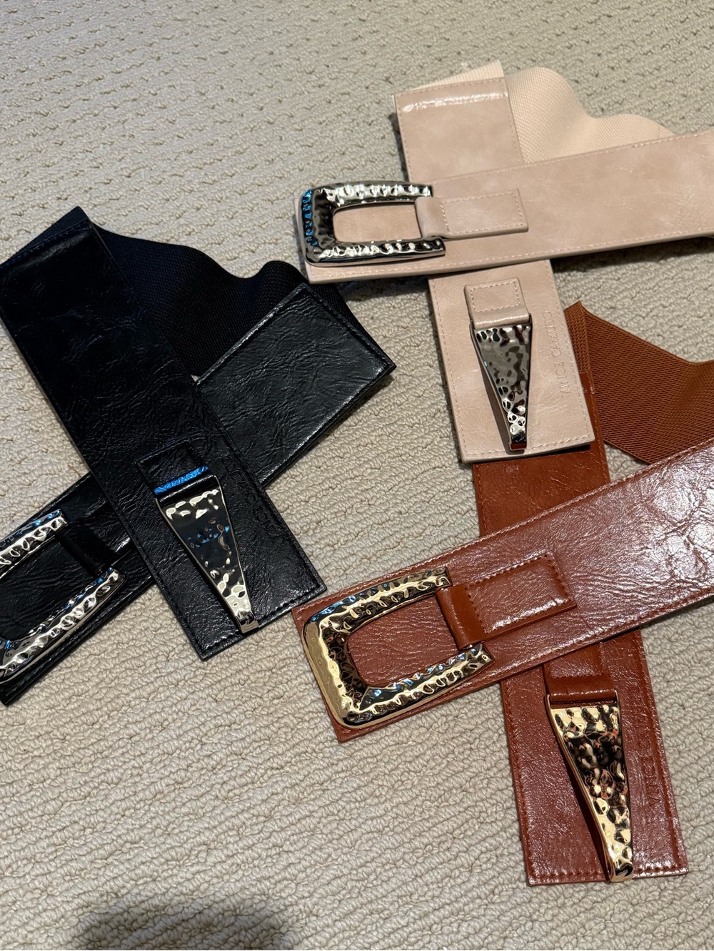 Vince Camuto Wide Elastic Waist Belt Trio in Black, Beige, Brown NWOT